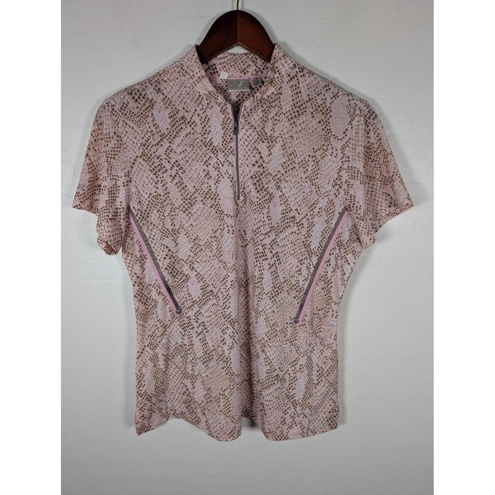 Tail Shirt‎ Womens Medium Pink Animal Print Quarter Zip Golf Mock Neck Top